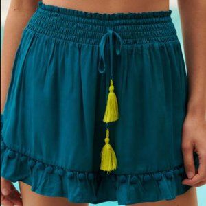 Anthropologie Teal Shorts with Yellow Tassels